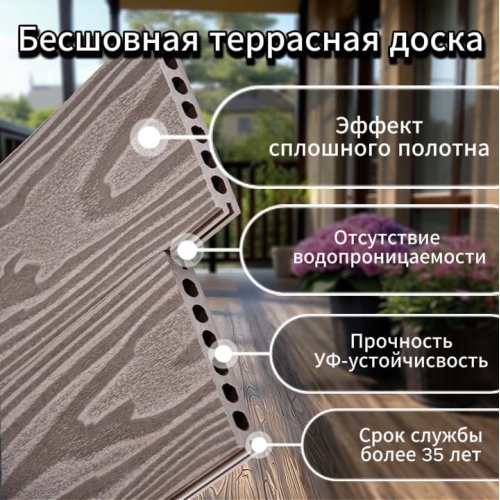 Террасная доска бесшовная AISTONE из МПК 146*22мм текстура дерева, за м.пог, Антрацит