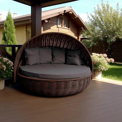 Беседка-кровать плётеная Nestbed с откидным верхом 180 х 180 х 105 см, Серый