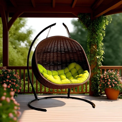 Плетеное подвесное кресло-кокон двойное DeckWOOD коричневый
